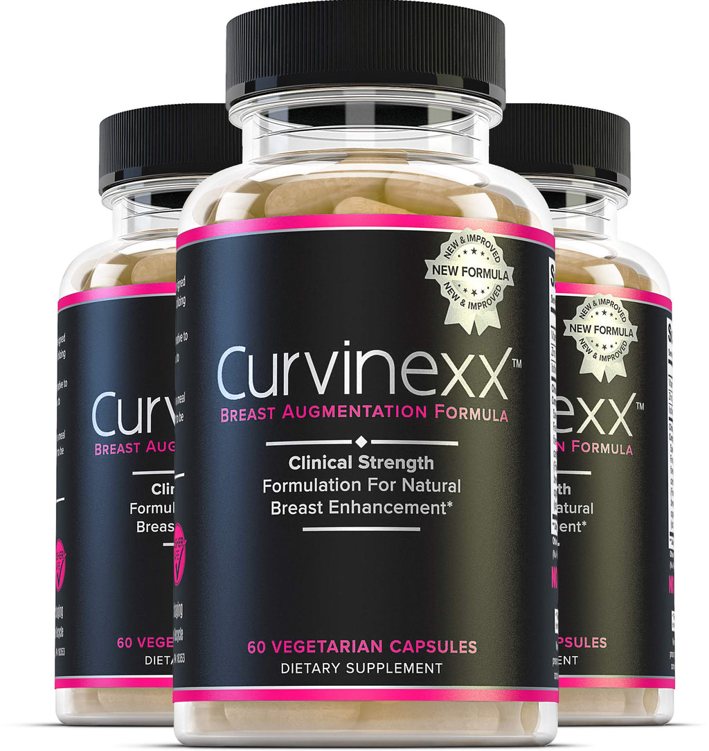 Bottle of Curvinexx Breast Augmentation Formula with black and pink label