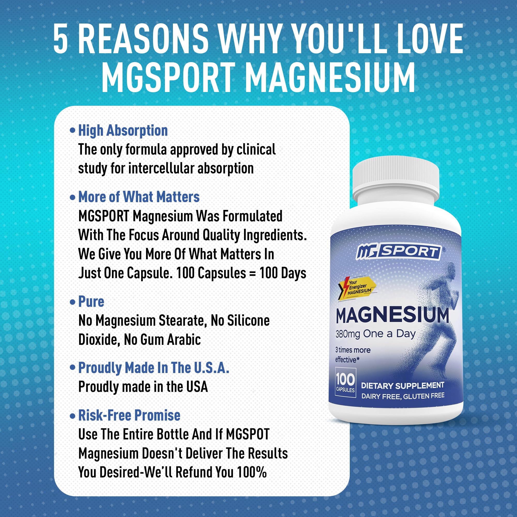 MGSPORT Magnesium Supplement 380mg - High Absorption Magnesium Complex Formula with Vitamins B6, D, E - Supports Muscle Function and Sleep Quality - 100 Servings MgSport buy supplements Au