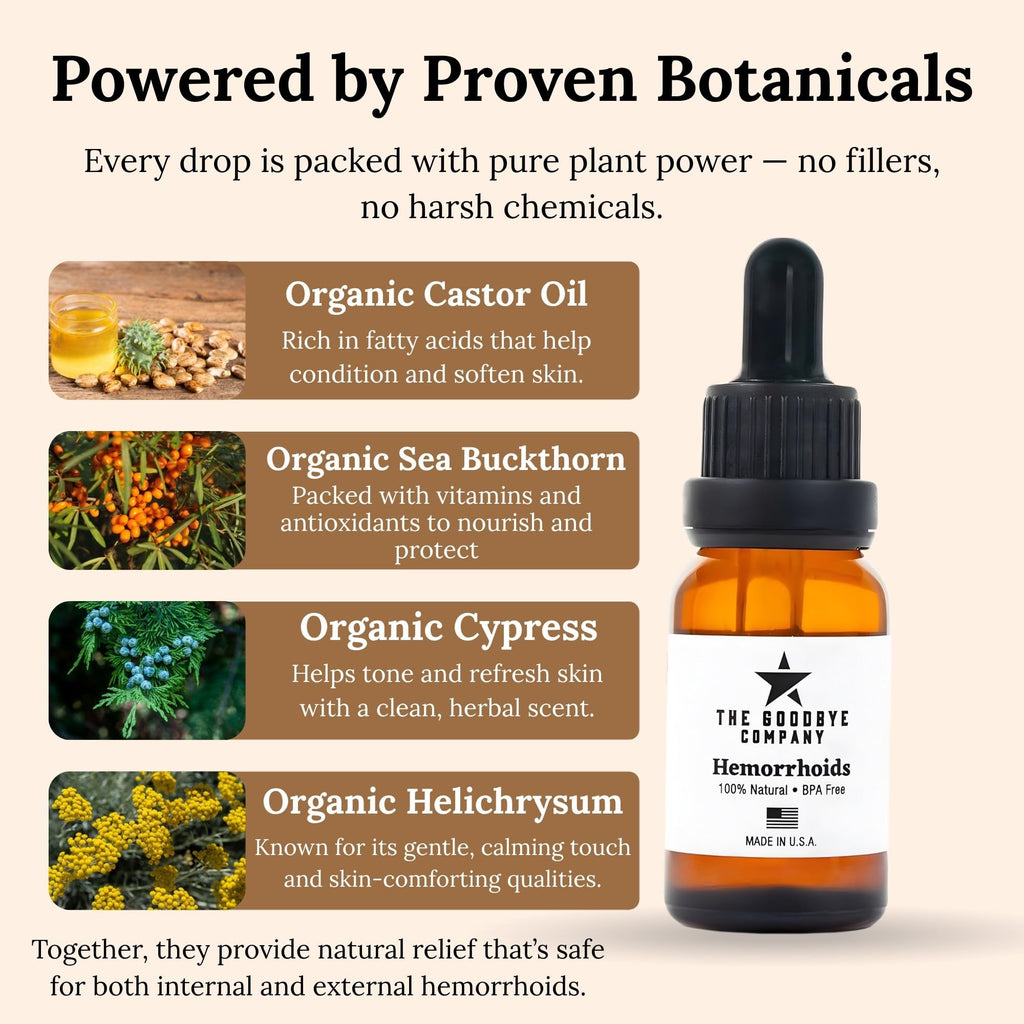 The Goodbye Company Organic Hemorrhoid Relief Serum - Natural Witch Hazel Treatment for Pain, Itch & Swelling - Internal External Soothing Formula - Vegan, USA Made, 15mL The Goodbye CompanyBuy Supplements Australia