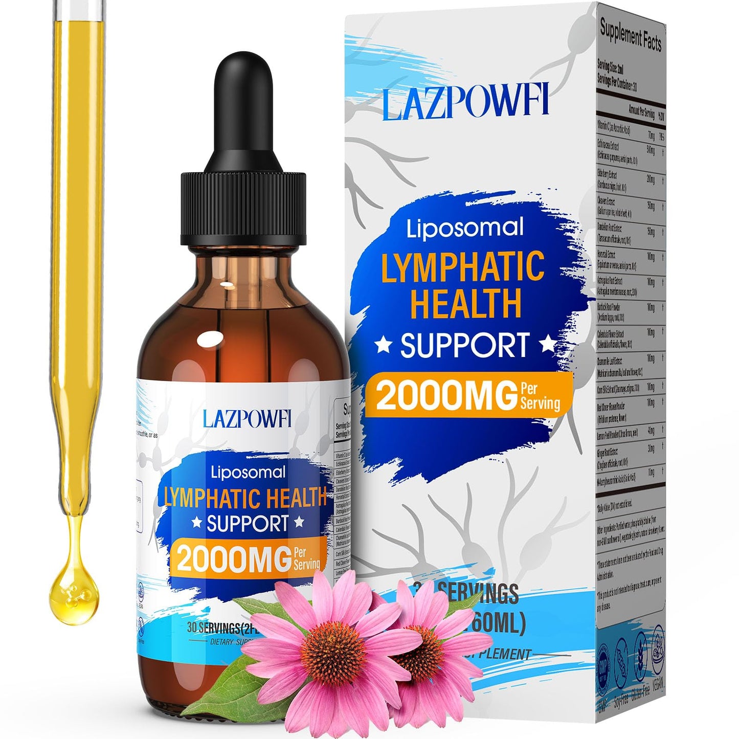 Lazpowfi Lymphatic Drainage Drops – Liposomal Lymphatic Drainage Supplements with Echinacea 500mg, Elderberry, Burdock Root & Dandelion – Liquid Lymphatic Drops, 2 fl oz Lazpowfi buy supplements Au