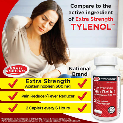 RIGHT REMEDIES Extra Strength Pain Relief, Acetaminophen 500 mg Caplets, Pain Reliever & Fever Reducer, Value Pack (300 Count), Compare to the Active Ingredient in Extra Strength Tylenol® RIGHT REMEDIESBuy Supplements Australia