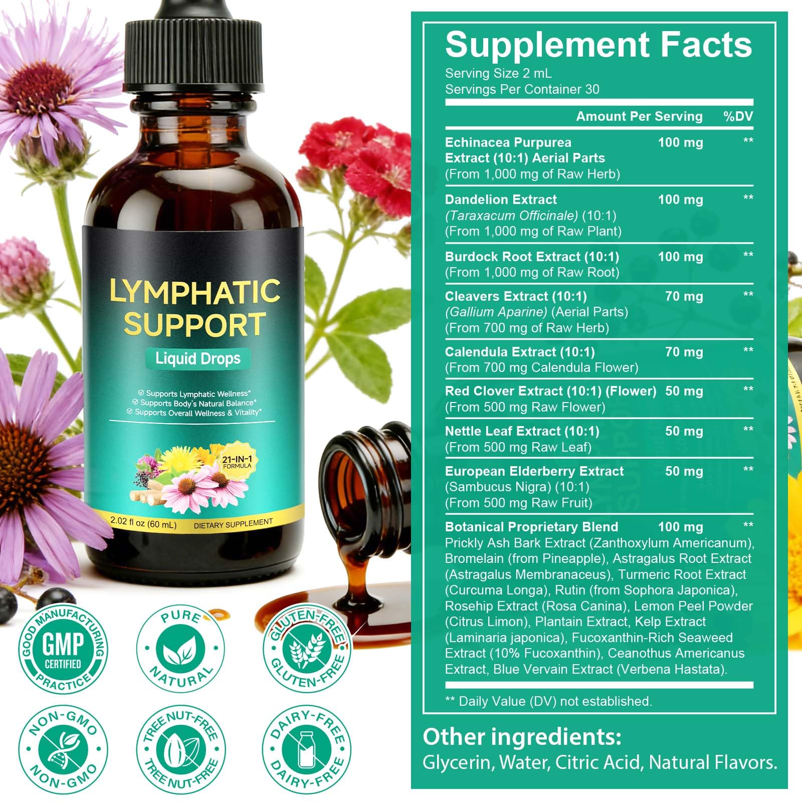 Lymphatic Drainage Drops, Support Supplement with Echinacea, Dandelion, Elderberry, Cleavers, Astragalus, Burdock & More, 2 FL OZ - Natural Lymphatic Cleanse & Immune Support VOGSIG buy supplements Au