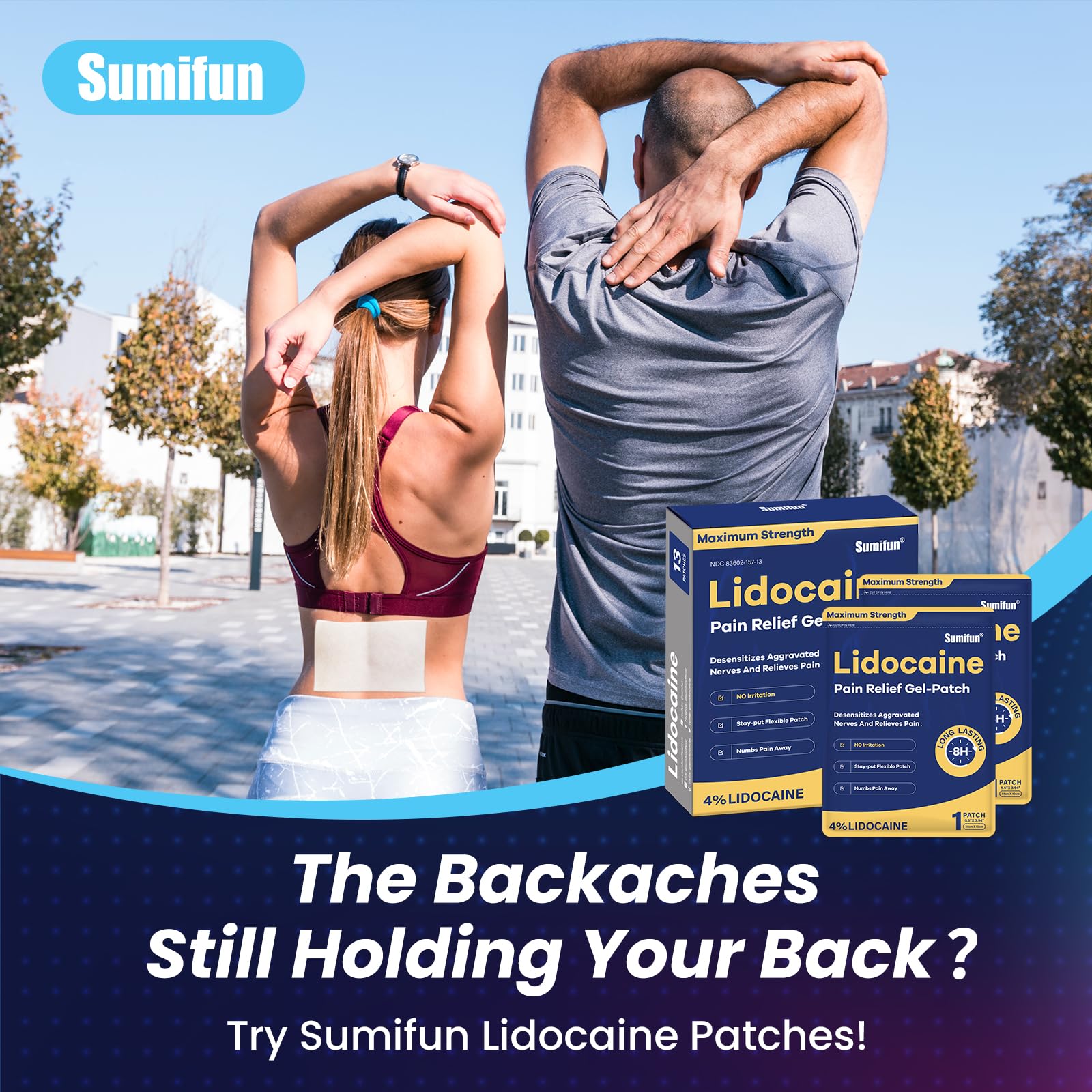Sumifun 4% Lidocaine Patches Maximum Strength - 13 Count Pain Relieving Gel Patch for Muscle Soreness, Back Ache, Knee, Neck & Joint Pains - Topical Analgesic (Large, Count, 13) SumifunBuy Supplements Australia