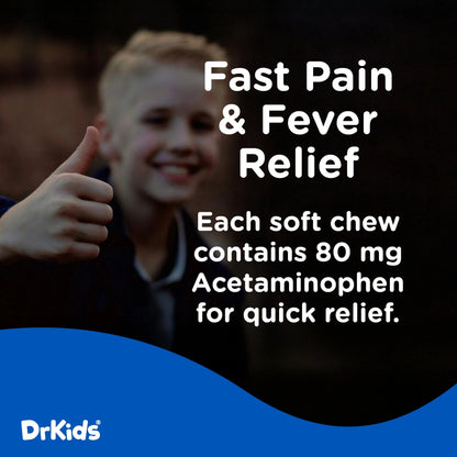 Dr. Kids Children’s Pain and Fever Gummy Bite - Chewable Acetaminophen for Kids Ages 2-11, Pre-Measured Soft Chews for Headache, Sore Throat, Cold and Flu, Orange Vanilla Flavor, 24 Count Dr. KidsBuy Supplements Australia