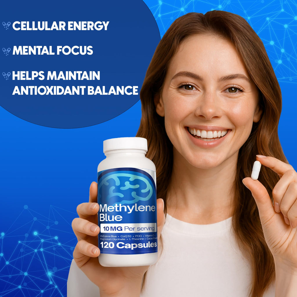 FitVitality Methylene Blue Capsules – Formulate CoQ10, PQQ, Vitamin C, L-Theanine, Cacao – 120 Vegan Capsules per Bottle – No Flavor, Easy Daily Use FitVitalityBuy Supplements Australia