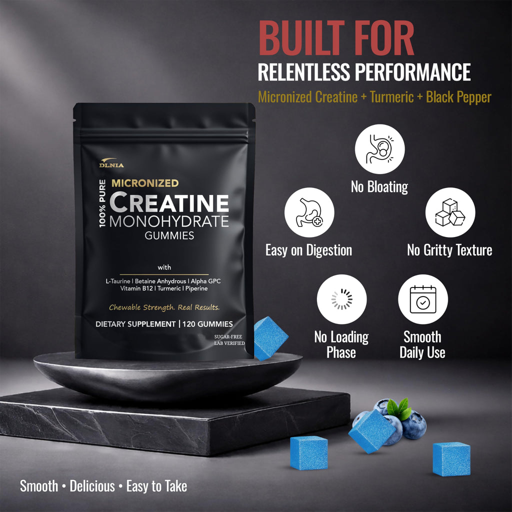 Creatine Monohydrate Gummies for Men & Women - Sugar Free & Vegan Advanced Formula W/L-Taurine + Vitamin B12 - for Muscle Strength, Muscles Builder, Recovery,