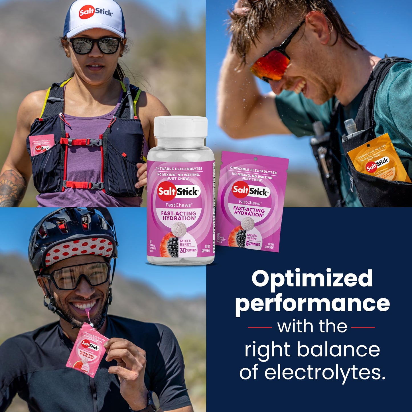 SaltStick Electrolyte FastChews - 60 Mixed Berry Chewable Tablets - Salt Tablets for Running and Hydration, Electrolyte Chews - 60 Count Bottle