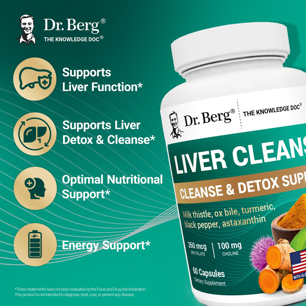 Dr. Berg Liver Cleanse Detox Capsules w/Unique Blend of Milk Thistle, Ox Bile & Folate - Liver Supplement Includes Turmeric, Black Pepper & Choline - 60 Capsules Dr. Berg NutritionalsBuy Supplements Australia