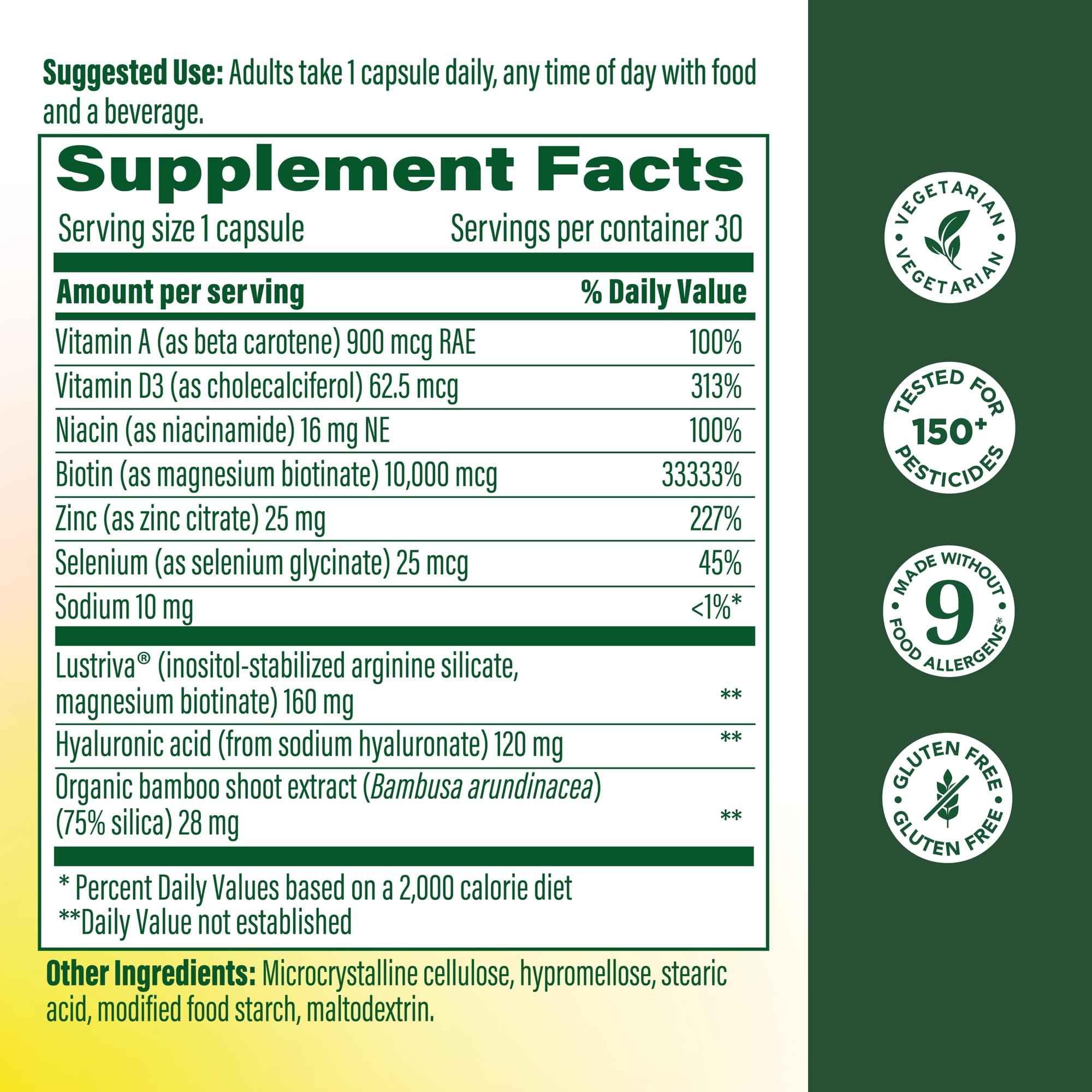 MegaFood Hair Growth – Clinically Studied Lustriva & Hyaluronic Acid - Biotin 10000mcg, Thicker & Fuller Existing Hair Growth Vitamins - 30 Vegetarian Capsules, 30 Servings MegaFood buy supplements Au