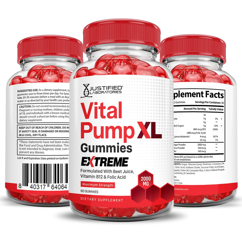 Justified Laboratories Vital Pump XL Extreme 2000MG Performance Gummies Vital PumpXL Advanced Formula Formulated with Beet Juice ACV Pomegranate Powder B12 Vegan Non GMO 60 Gummys Justified LaboratoriesBuy Supplements Australia