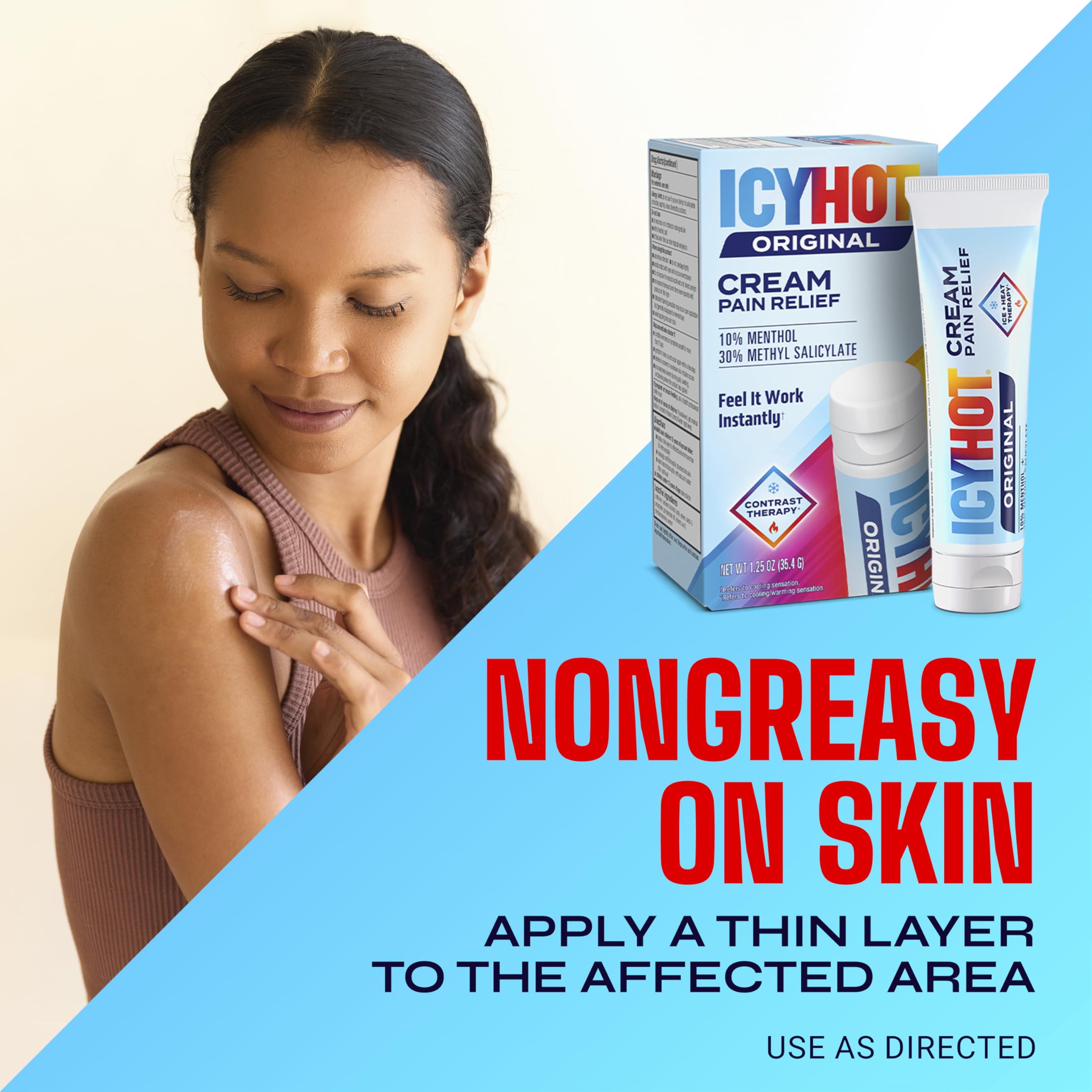Icy Hot Original Pain Relief Cream, Fast-Acting Pain Relief with Menthol 10% and Methyl Salicylate 30%, Ice and Heat Contrast Therapy for Backaches, Joints, Muscle Strains and Arthritis, 1.25 oz Icy HotBuy Supplements Australia