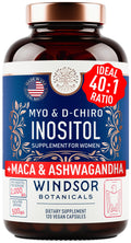 Myo-Inositol & D-Chiro Inositol 40:1 Ratio 2,000 mg - PCOS Supplements with Maca Root & Ashwagandha - Ovarian Health Support Vitamins - Hormone & Fertility Supplements for Women - 120 Vegan Caps WINDSOR BOTANICALSBuy Supplements Australia
