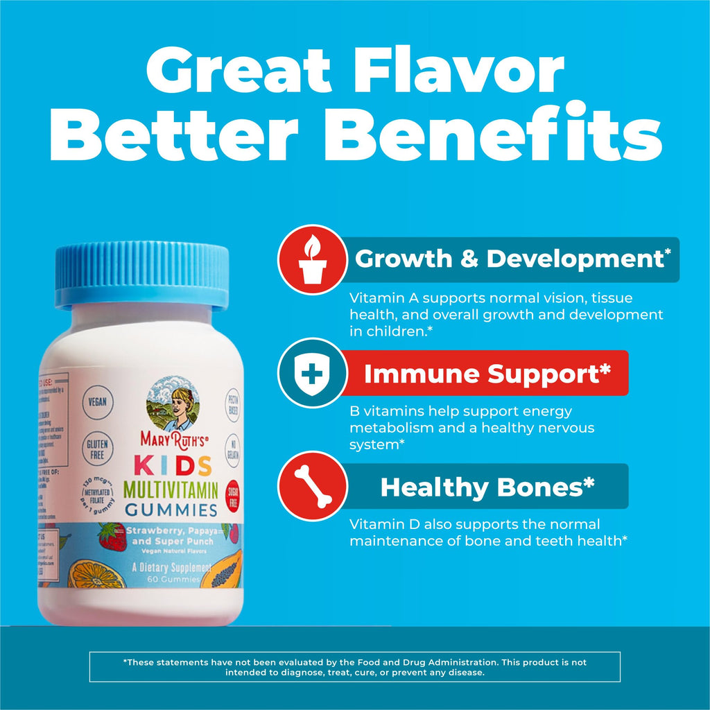 MARYRUTH'S Kids Vitamins | Multi | Sugar Free | 2 Month Supply | Kids Multivitamin Gummies for Ages 2+ | Vegan | Only 1 Gummy a Day | 60 Count