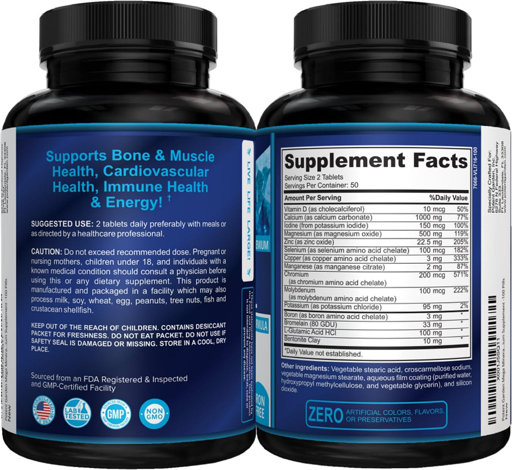 Potent Garden Mega Mineral Supplement Complete Mineral Complex with Calcium Magnesium Zinc Potassium Boron Selenium Chromium & 72 Trace