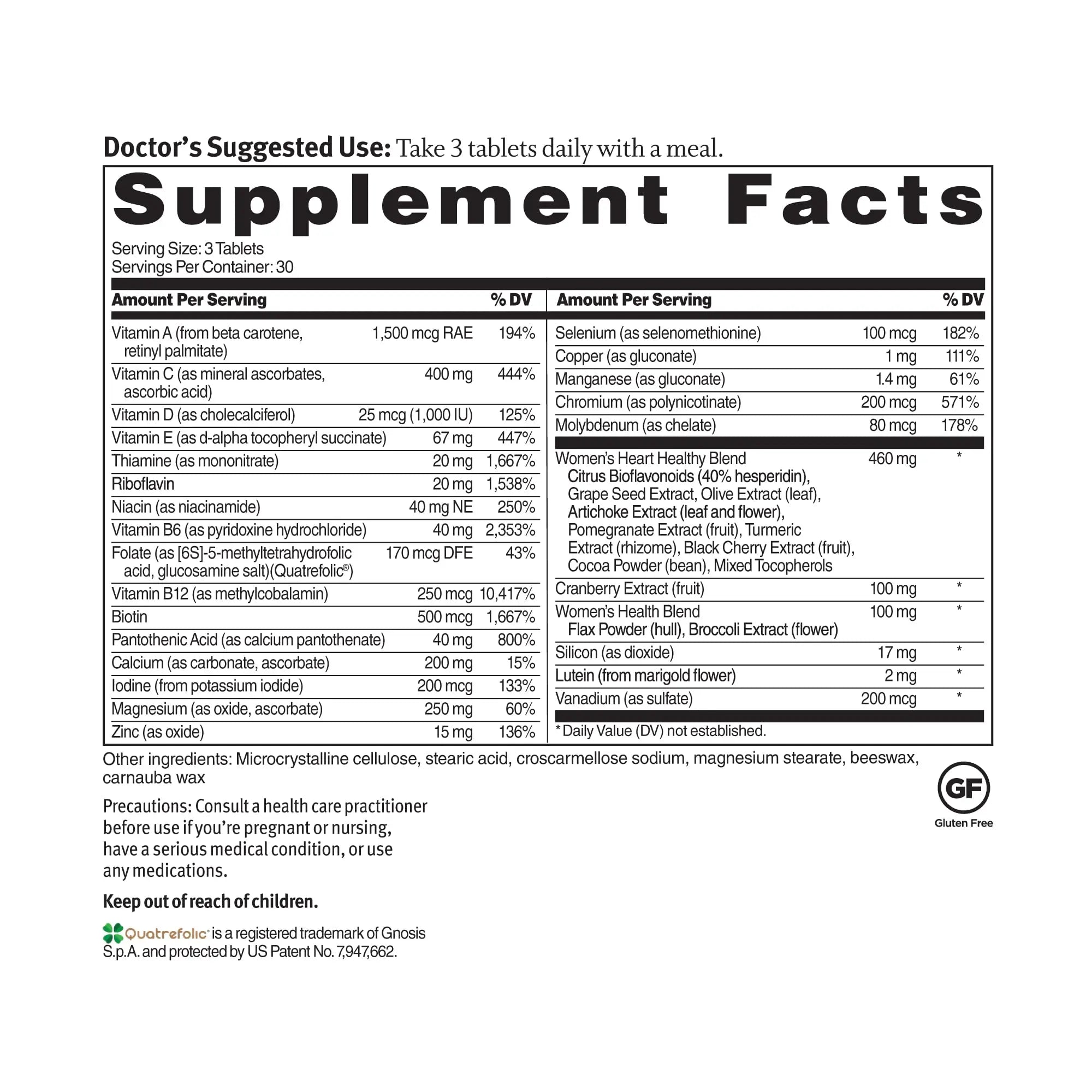 Dr. Sinatra Heart Healthy Multivitamin for Women with Vitamin D 1000 IU, A, B12, C, E, Biotin, Folate, and Zinc, 90 Tablets (30-Day Supply) Dr. Sinatra