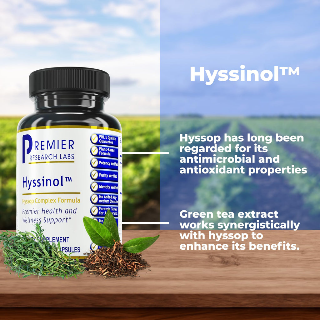 Premier Research Labs Hyssinol - Hyssop Herb, Hyssop Capsules, Wellness Pills with Organic Hyssop Dry Herb, Dietary Supplement with Green Tea, Antioxidant Support - 60 Vegetarian Capsules Premier Research LabsBuy Supplements Australia