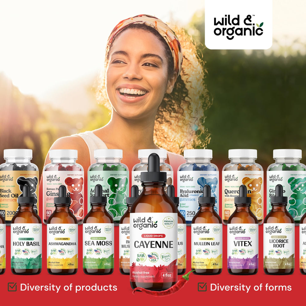 Wild & Organic Cayenne Pepper Tincture - Digestive Support with Capsaicin Extract - Cayenne Pepper Liquid Drops for Overall Well-Being - Unflavored, Vegan, Sugar & Alcohol-Free - 4 fl oz Wild & Organic buy supplements Au