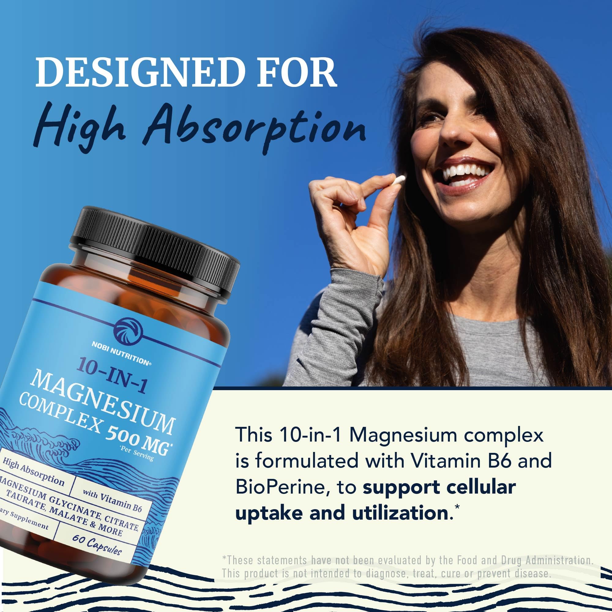 10 in 1 Magnesium Complex Supplement 500MG | Magnesium Citrate, Mag Glycinate, Malate & More | High Absorption Mag Complex with Vitamin B6 | Bone, Muscle & Heart Health Support | Non-GMO | 60 Ct. Nobi Nutrition buy supplements Au