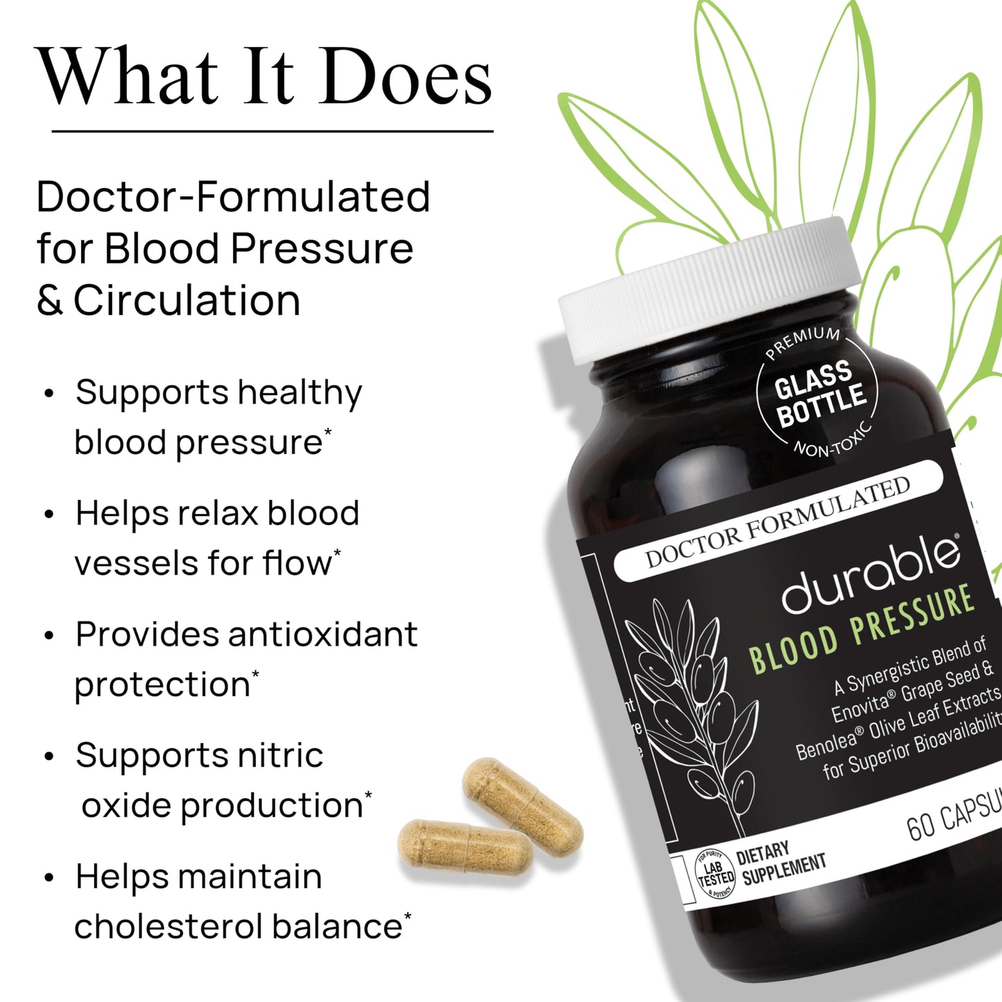 Durable Blood Pressure – Benolea Olive Leaf & Enovita Grape Seed Extract – Healthy Circulation, Nitric Oxide & Artery Support – Doctor Formulated, Vegan, Non-GMO, Made in USA (60 Capsules) DurableBuy Supplements Australia