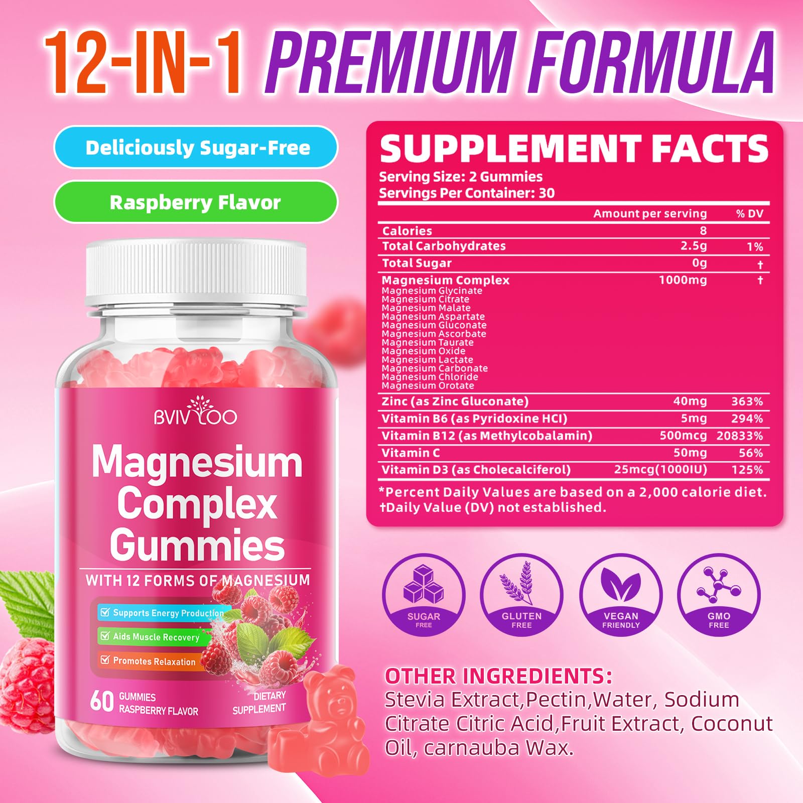 2 Pack Magnesium Complex Gummies – with 12 Forms of Magnesium Plus Vitamins B6, B12 & C. Vegan Strawberry Gummies to Support Mood, for Adults, 120 Count BVIVLOO buy supplements Au