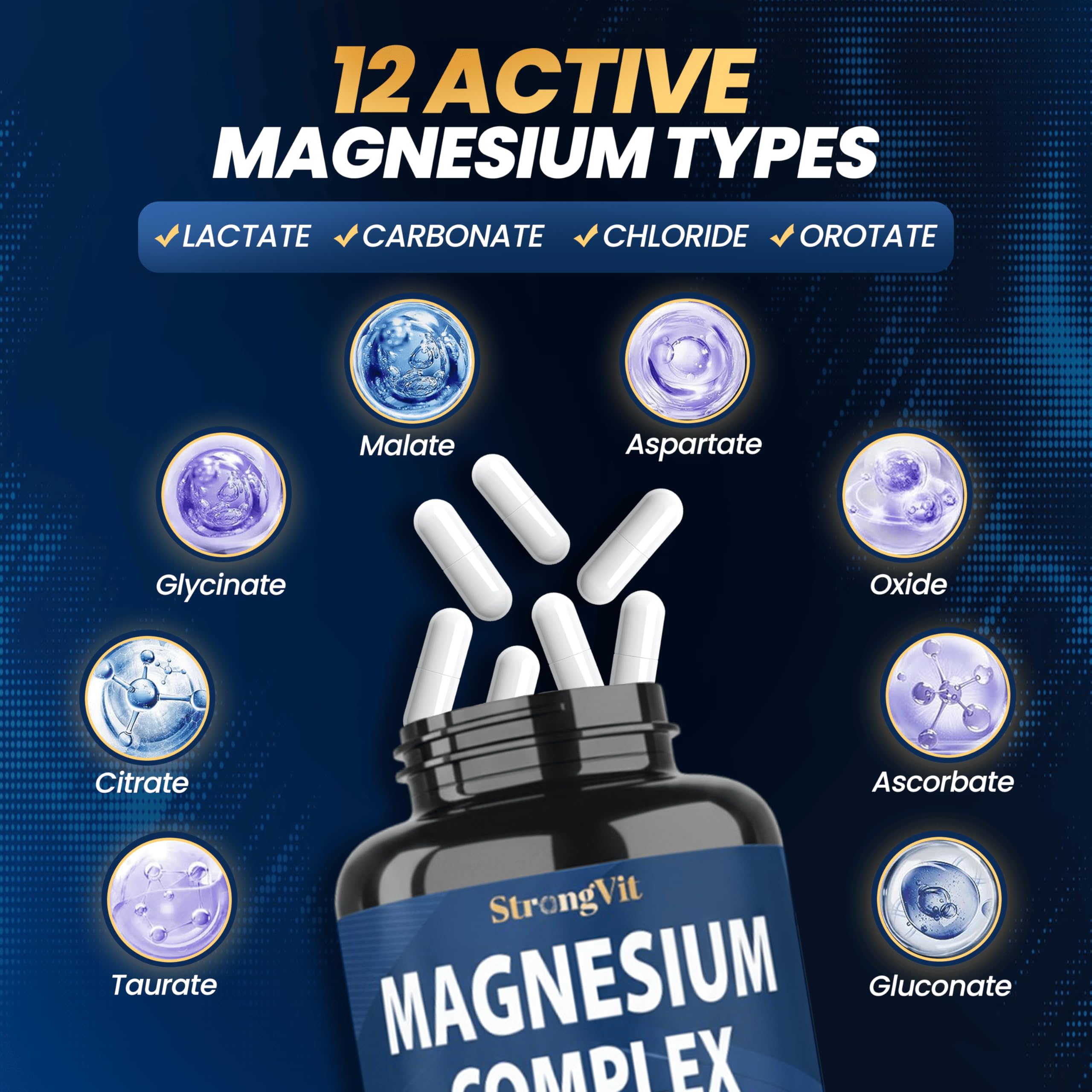 1000mg Magnesium Complex for Women and Men, 12 in 1 Magnesium Supplement with Ashwagandha, Zinc, D3, L-theanine. Easy to Swallow, High Absorption, Sleep Support & Stress Relief (60 Capsules) StrongVit buy supplements Au