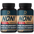 Two bottles of Dedica Noni dietary supplement on a white background