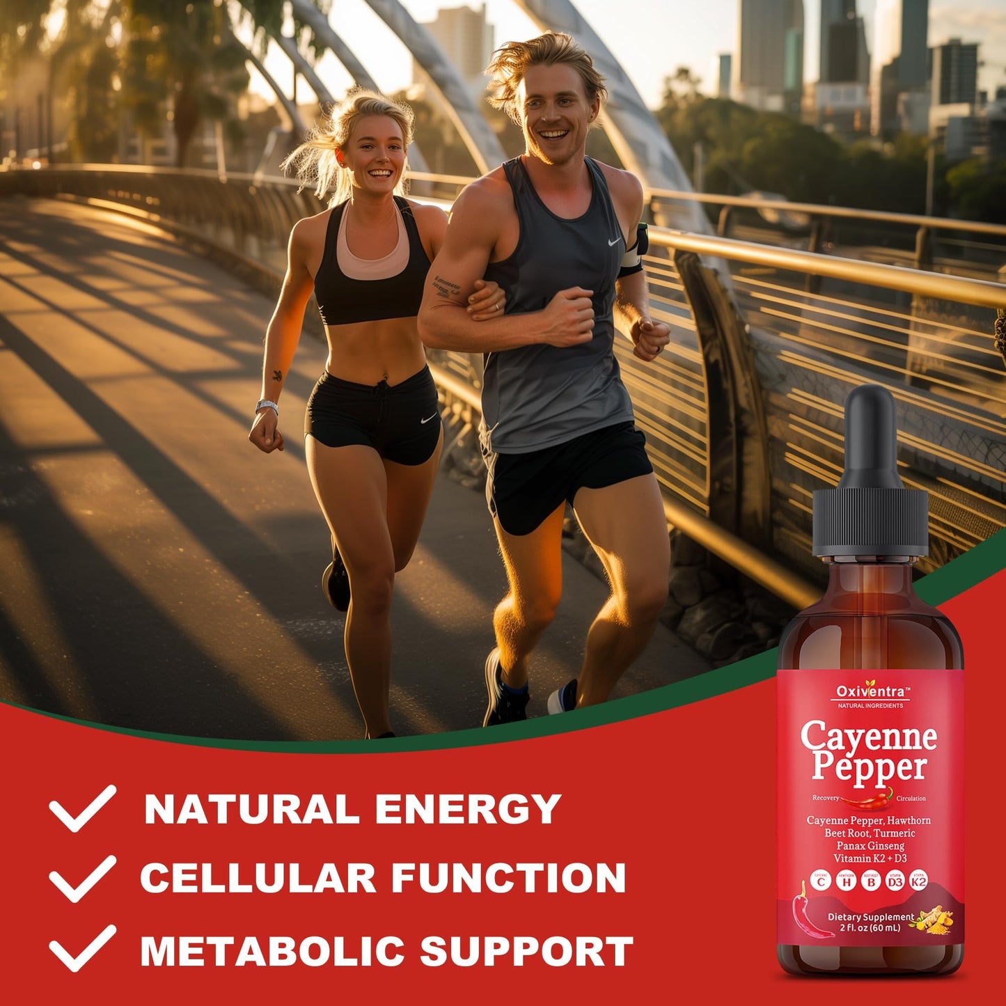 Cayenne Pepper Drops Liquid Supplement Smooth & Sweet Herbal Liquid + Hawthorn Berry, Vitamin D3 K2 Beet Root Powder, Ceylon Cinnamon, Turmeric Curcumin, Organic Panax Ginseng - 2fl oz Oxiventra buy supplements Au