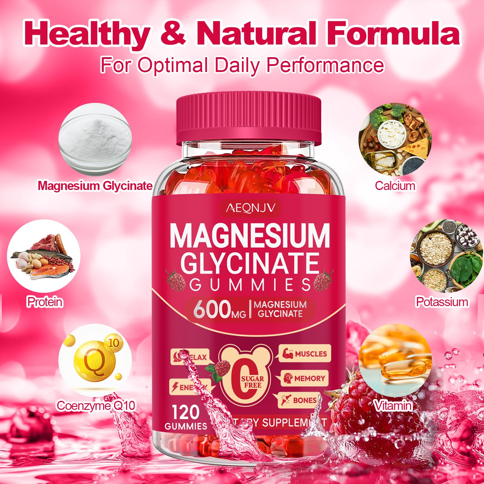 Magnesium Glycinate Gummies 600mg, Sugar Free Magnesium Gummies for Adults, Chewable Potassium Supplements for Body Support, Zzz and Relaxation, 120 Count AEQNJVBuy Supplements Australia