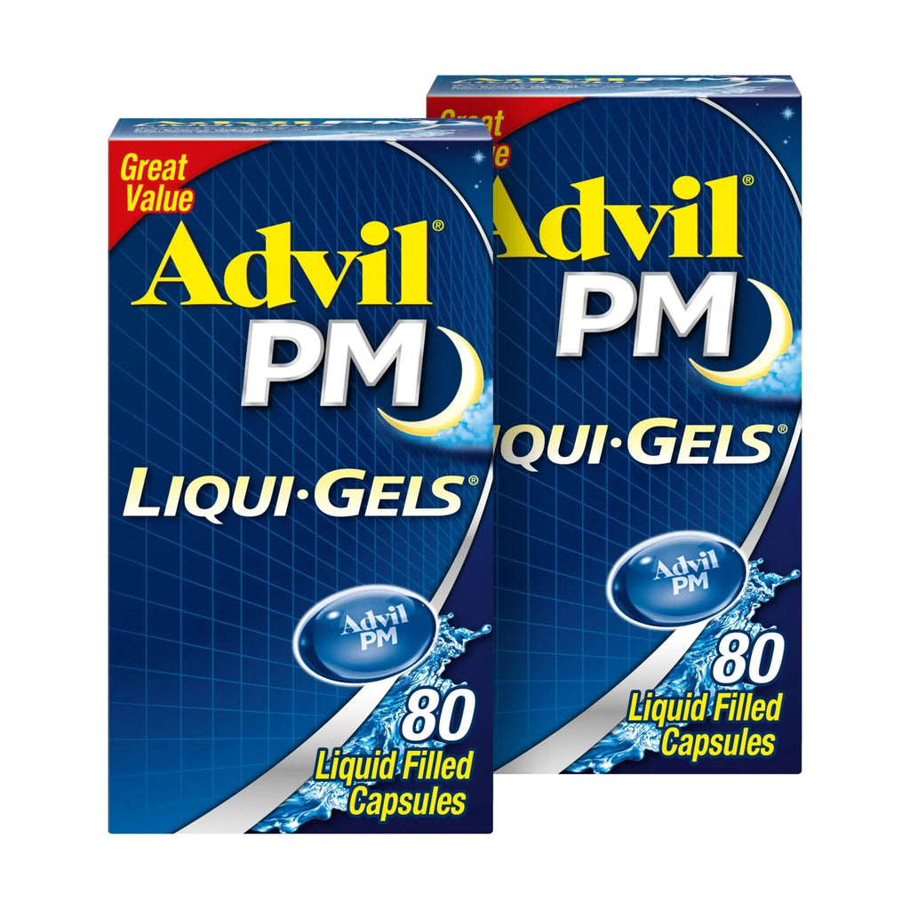 Advil PM Liqui-Gels Pain Reliever and Nighttime Sleep Aid, Pain Medicine with Ibuprofen for Pain Relief and Diphenhydramine HCL for a Sleep Aid - 2x80 Liquid Filled Capsules AdvilBuy Supplements Australia