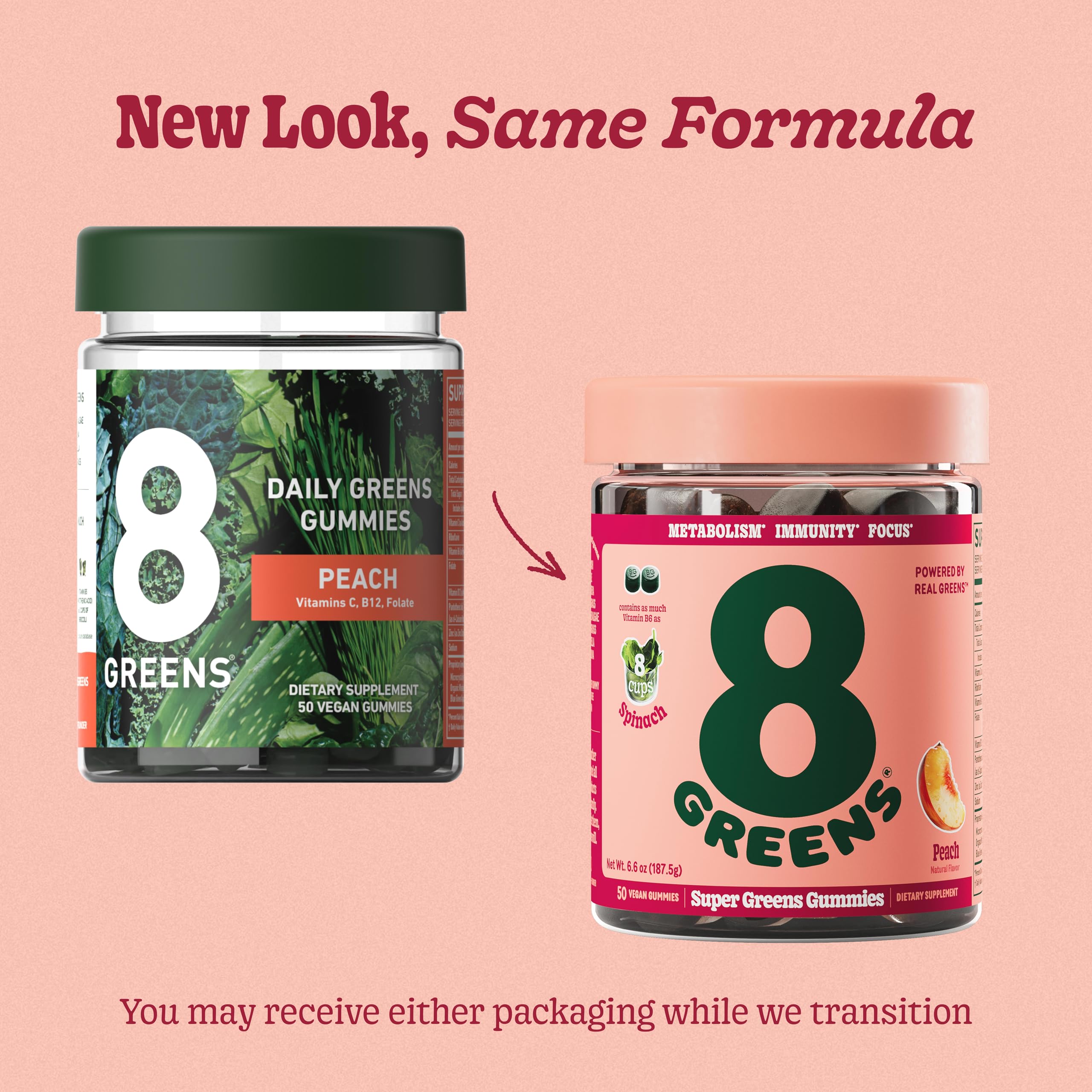 8Greens Supergreens Gummies | Super Greens Powder Superfood Gummy for Metabolism, Immunity & Focus, Digestive Health Enzymes, Organic: Chlorella, Spirulina, Aloe Vera, Peach Flavor, 200 Count 8GreensBuy Supplements Australia