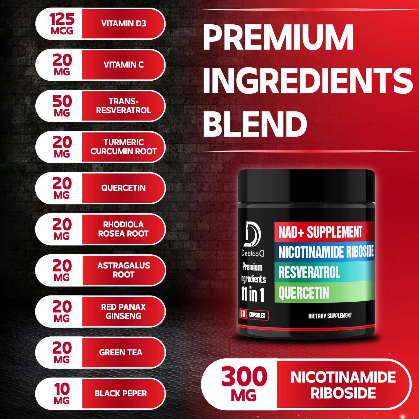 DEDICAD 11in1 NAD Supplement with Nicotinamide Riboside, Quercetin, Resveratrol and 8 More - 2 Month Supply DEDICAD buy supplements Au