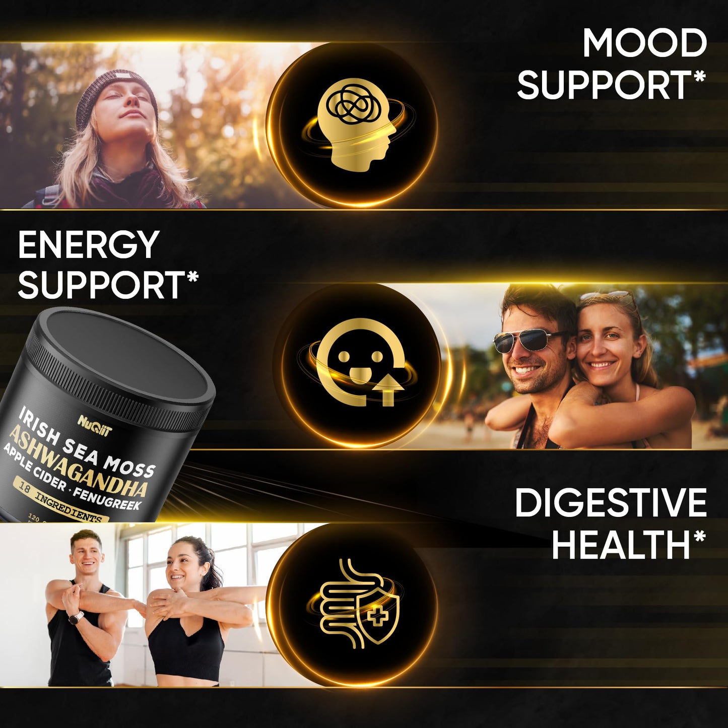 NUQIIT Organic Ashwangdha Capsules 15000mg Irish Sea Moss Apple Cider Vinegar & More - Support Brain Health, Strength & Immune System - 120 Vegan Capsules NUQIIT buy supplements Au