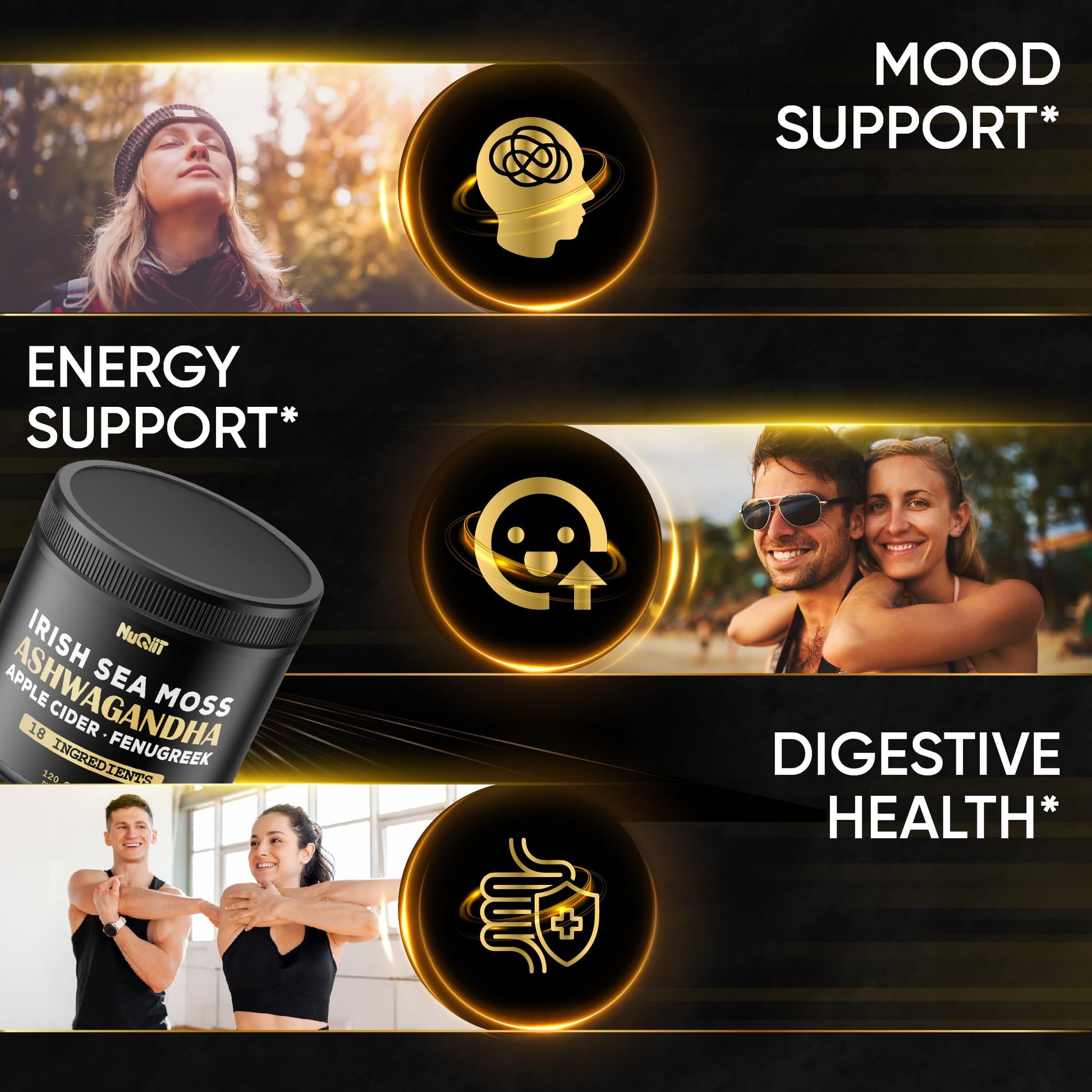 NUQIIT Organic Ashwangdha Capsules 15000mg Irish Sea Moss Apple Cider Vinegar & More - Support Brain Health, Strength & Immune System - 120 Vegan Capsules NUQIIT buy supplements Au