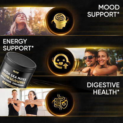 NUQIIT Organic Ashwangdha Capsules 15000mg Irish Sea Moss Apple Cider Vinegar & More - Support Brain Health, Strength & Immune System - 120 Vegan Capsules NUQIIT buy supplements Au