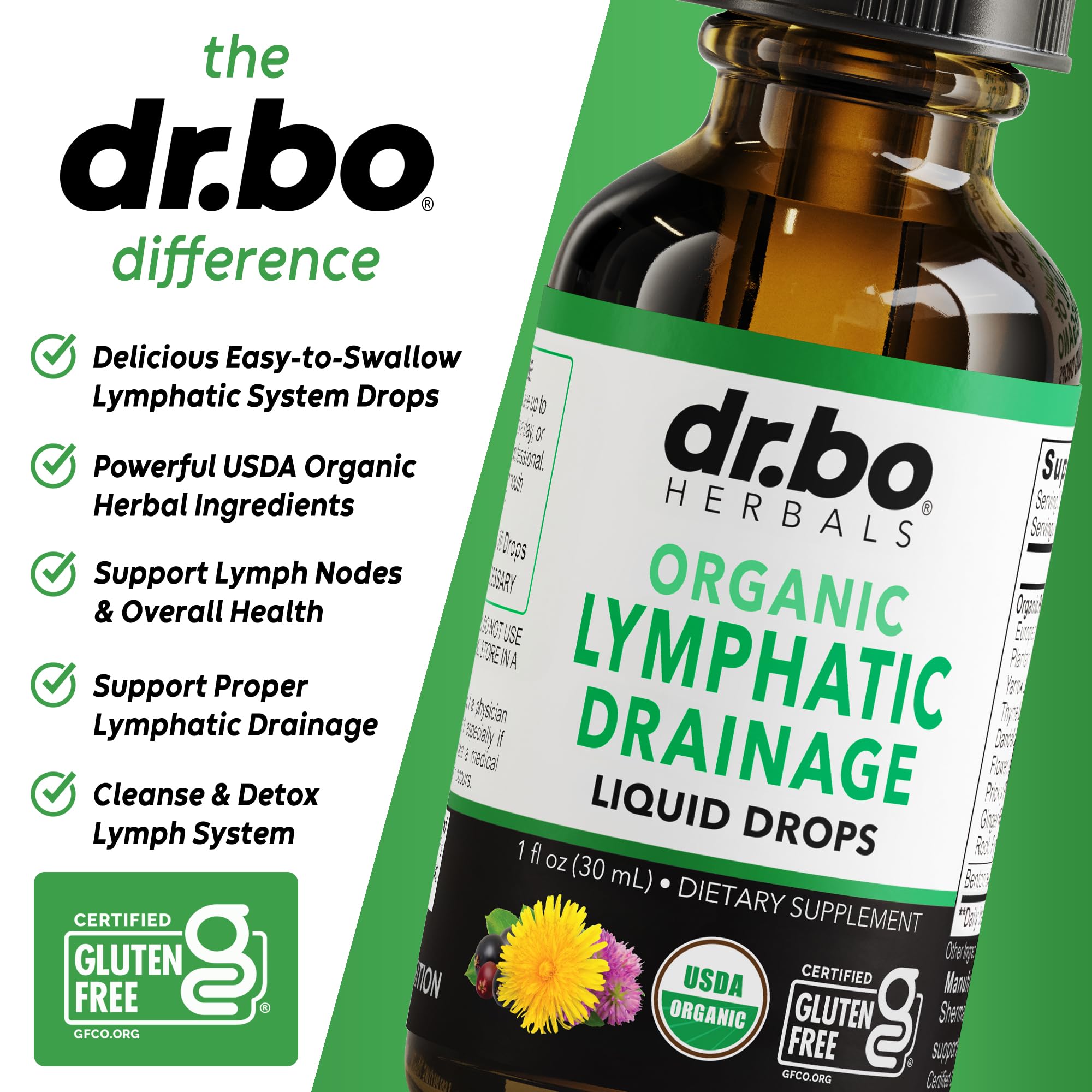 Lymphatic Drainage Supplements Drops - Organic Lymphatic Support Liquid Drops Cleanse with Echinacea, Lymph System Support Supplement, Lymph Node Detox Cleanse System Drainage - 1oz Non-GMO Organics DR. BO buy supplements Au