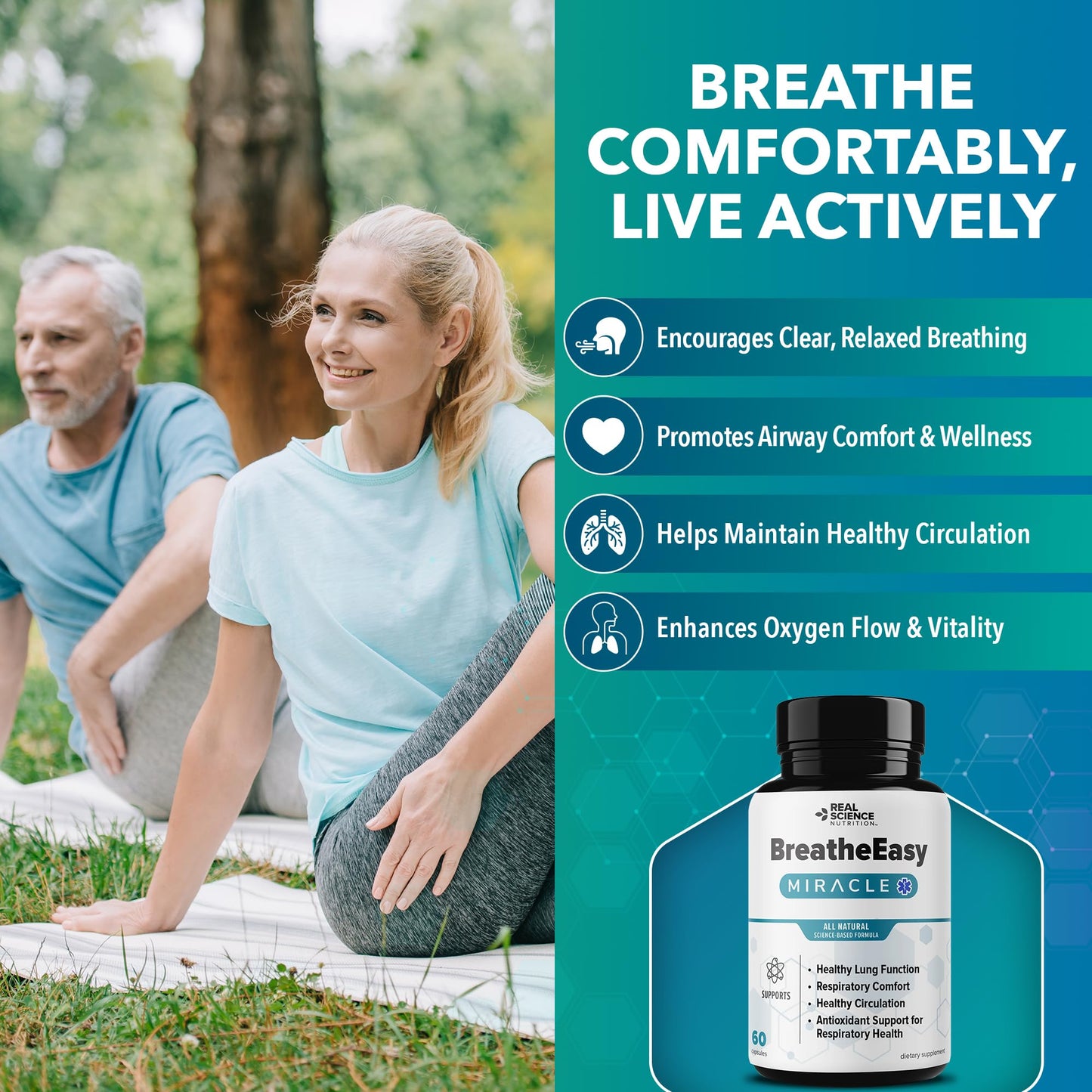 Real Science Nutrition BreatheEasy Lung Support Supplement for Lung Health & Respiratory Wellness – Lung Cleanse Formula with Vinitrox, GABA for Circulation Support - Made in USA - 60 Capsules Real Science Nutrition buy supplements Au