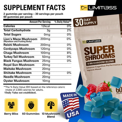 Limitless Supershrooms Smart Focus Gummies - 30 Day Supply LIMITLESS XBuy Supplements Australia