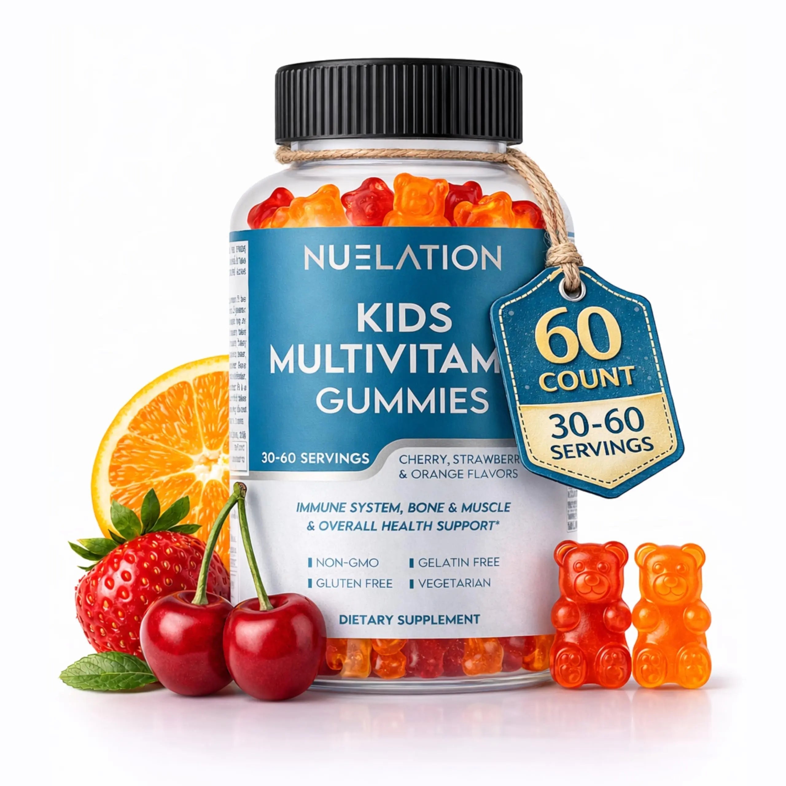 NUELATION Kids Multivitamin Gummies, 30-60 Day Supply with 14 Essential Kids Vitamins & Minerals. Toddler Vitamins for Overall Wellness. Non-GMO, Gelatin-Free, Gluten-Free, Vegetarian Children Vitamin NUELATION