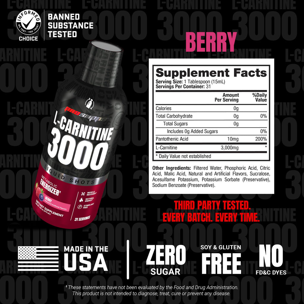 ProSupps L-Carnitine Liquid 3000, Stimulant-Free Liquid Shots for Men & Women - Clean Workout Drink for Energy, Performance & Muscle Recovery