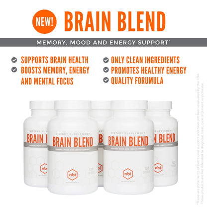 NBI Brain Blend for Memory, Focus, Concentration, Cognitive Function for Men & Women | Caffeine-Free with ALCAR, Alpha Lipoic Acid, Huperzine A, Turmeric | Nootropic | 120ct Capsules NBIBuy Supplements Australia