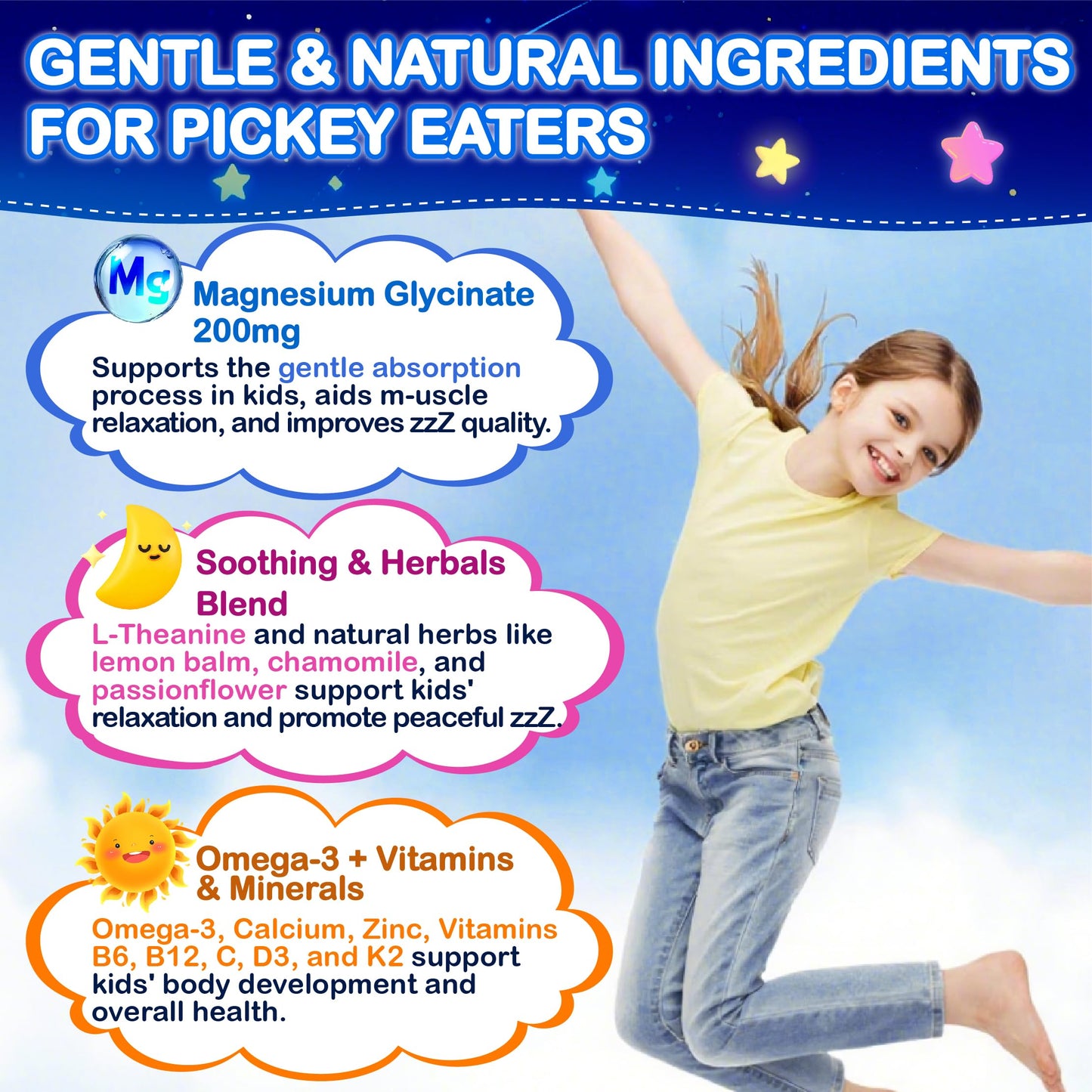 Kids Magnesium Glycinate Gummies - Magnesium Glycinate Supplement 200mg with L-theanine Omega-3 Calcium Vitamin D3 & B12 for Kids Natural Zzz at Bedtime & Overall Health - Sugar Free & Non-GMO EdmmyliyBuy Supplements Australia