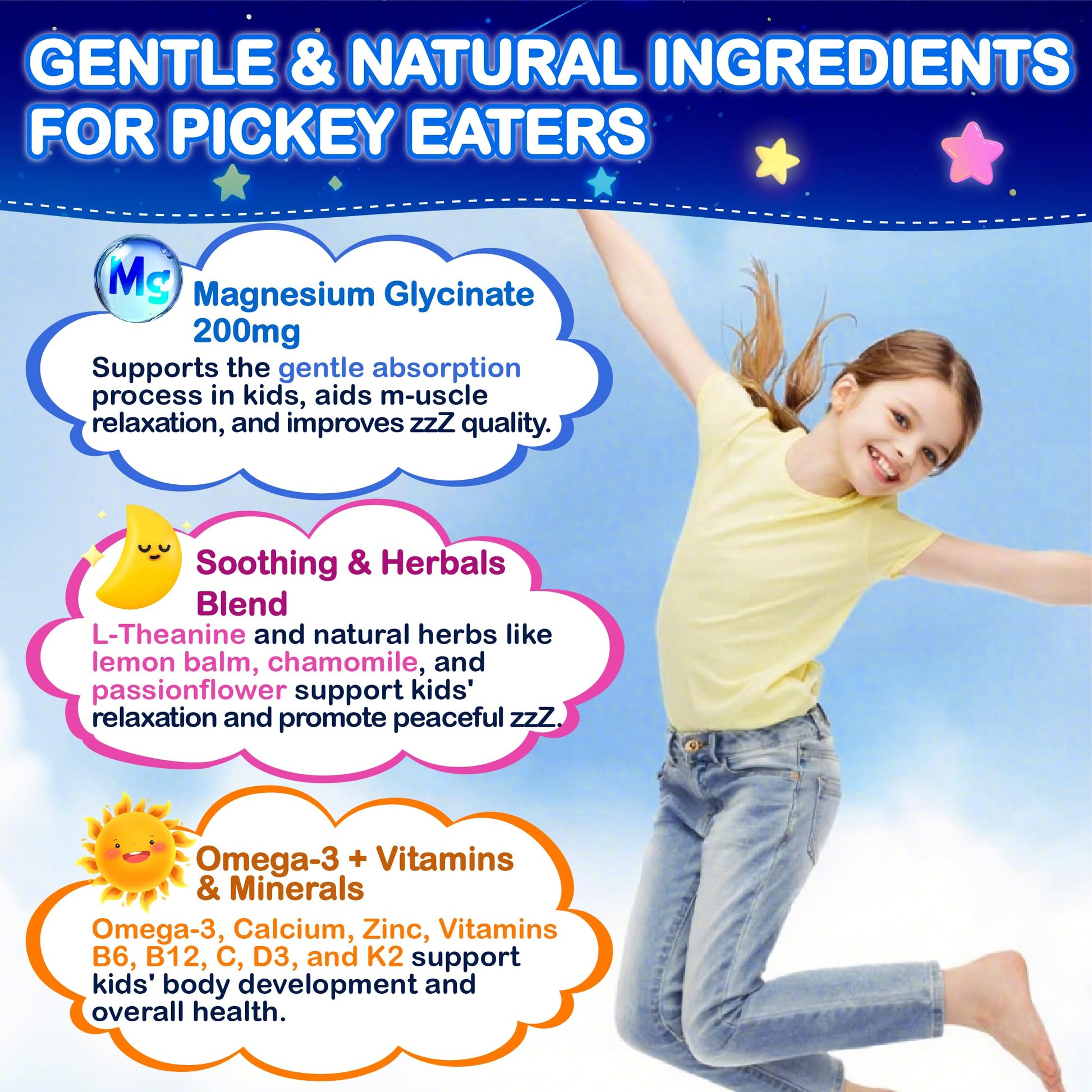 Kids Magnesium Glycinate Gummies - Magnesium Glycinate Supplement 200mg with L-theanine Omega-3 Calcium Vitamin D3 & B12 for Kids Natural Zzz at Bedtime & Overall Health - Sugar Free & Non-GMO EdmmyliyBuy Supplements Australia