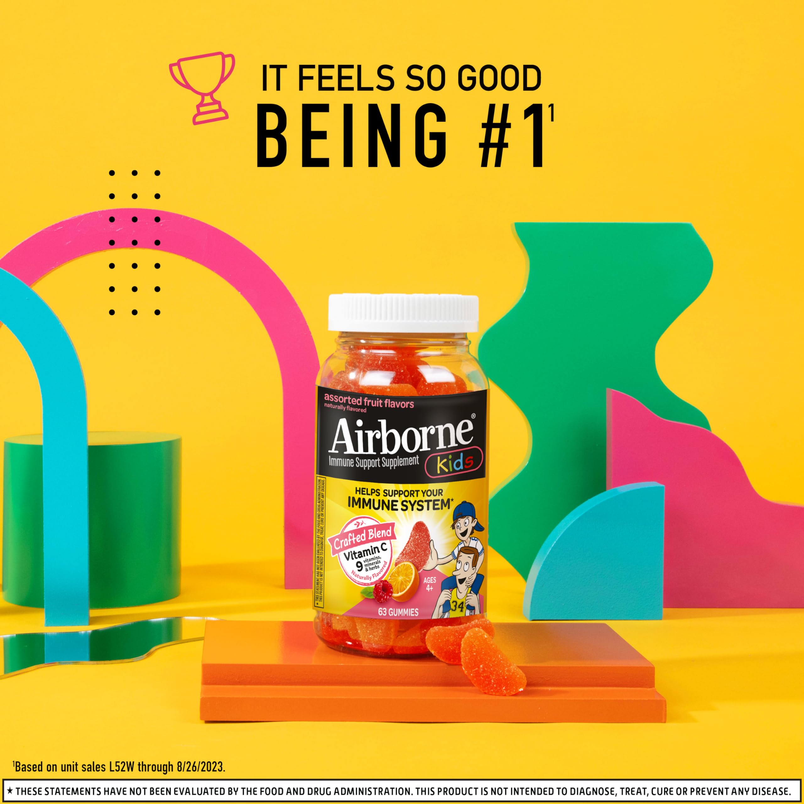 Airborne 500mg Vitamin C + Zinc Immune Support Supplement Gummies for Kids, Assorted Fruit Flavor, Gluten Free Crafted Blend