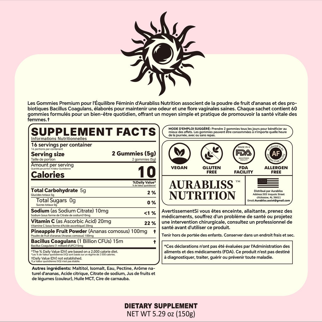Premium Feminine Balance Gummies for Women - Hawaiian Pineapple Gummies for Women PH Balance Wellness, Immune Support, Vegan Daily Supplement for Odor and Flora Health , 60 Counts - 30 Servings AurablissBuy Supplements Australia