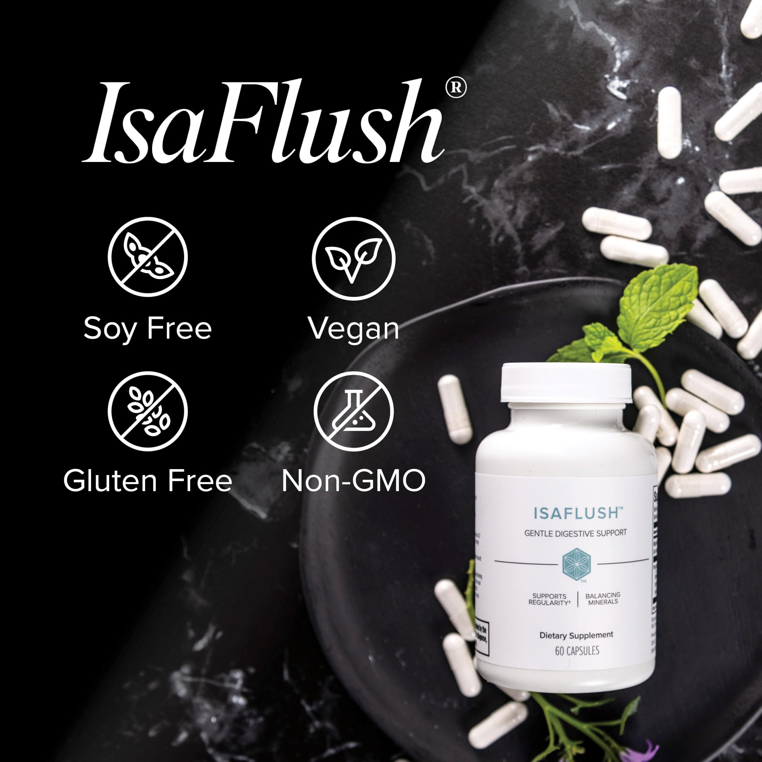Isagenix IsaFlush - Gentle Digestive Support with Balanced Minerals Encouraging Regularity - No Harsh Laxatives - 60 Capsules
