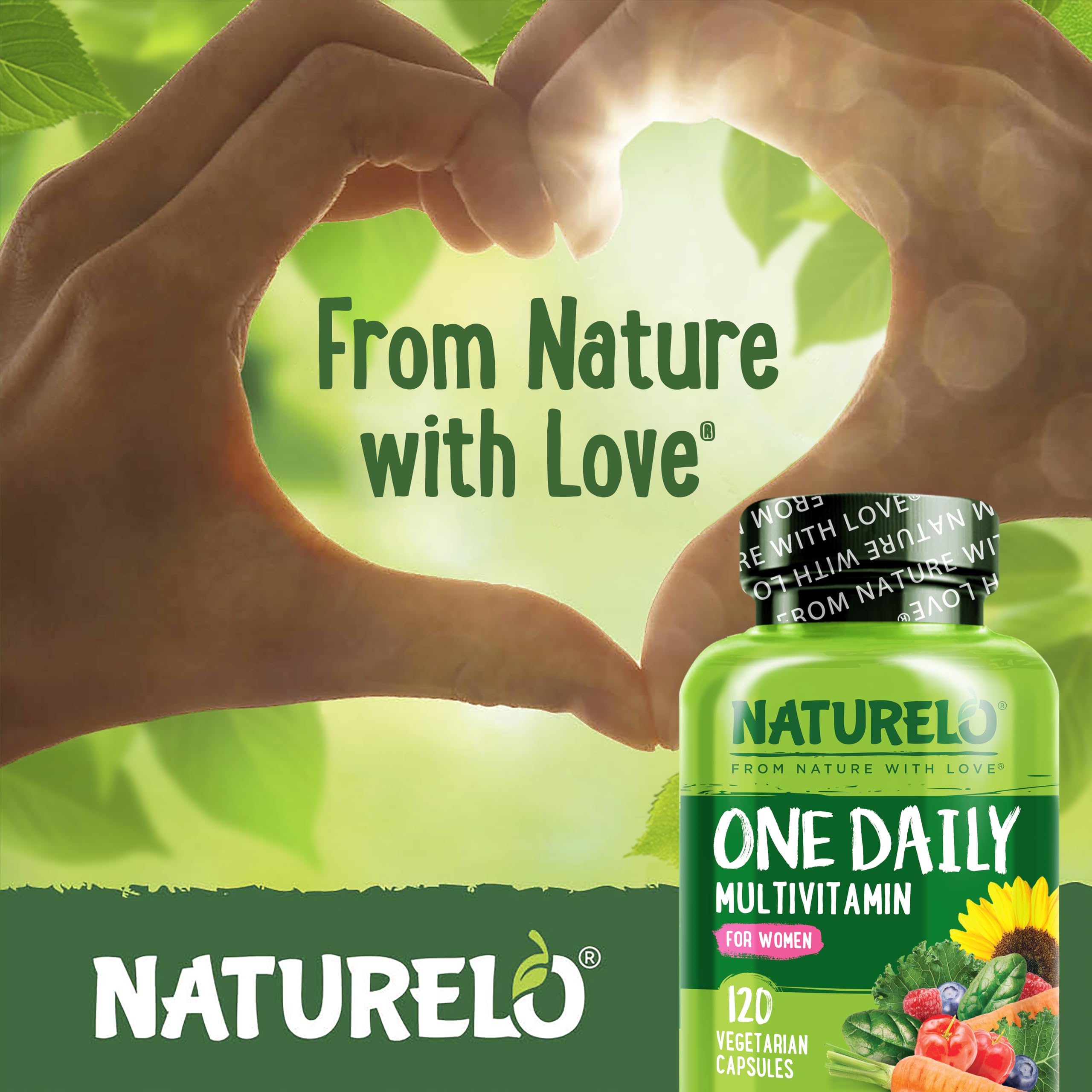 NATURELO One Daily Multivitamin for Women w/Vitamin B12, 120 Ct, Energy Support, Whole Food Daily Women Multivitamin Supplement, Nourish Hair/Skin/Nail, Non-GMO
