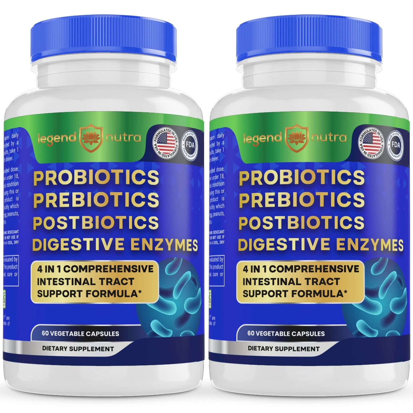 Legend Nutra Probiotics + Prebiotics Postbiotics Digestive Enzymes = 4 in 1 Formula Supplement for Better Digestion Health Women