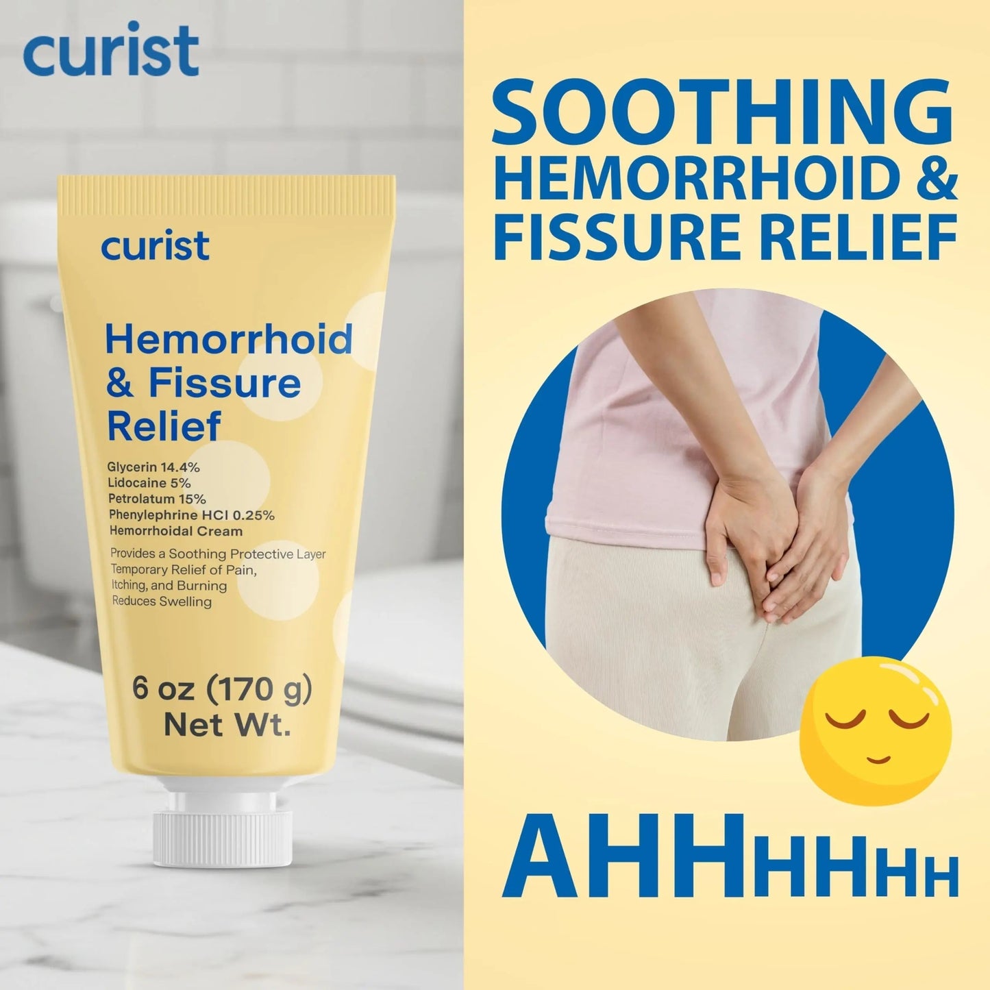 Curist Fissure and Hemorrhoid Cream with Lidocaine 5% and Phenylephrine HCl - Numbing Anal Fissure Cream Temporarily Shrinks Hemorrhoids - Reduces Itching, Swelling, & Burning - Huge Tube - 6oz CuristBuy Supplements Australia