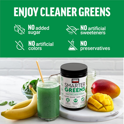 Force Factor Smarter Greens Daily Wellness Powder, Greens Superfood Powder to Support Gut Health, Bloating, & Digestion, with 40+ Superfoods