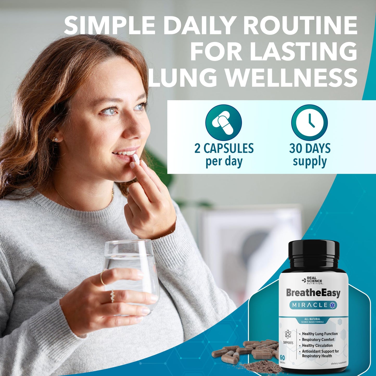 Real Science Nutrition BreatheEasy Lung Support Supplement for Lung Health & Respiratory Wellness – Lung Cleanse Formula with Vinitrox, GABA for Circulation Support - Made in USA - 60 Capsules Real Science Nutrition buy supplements Au